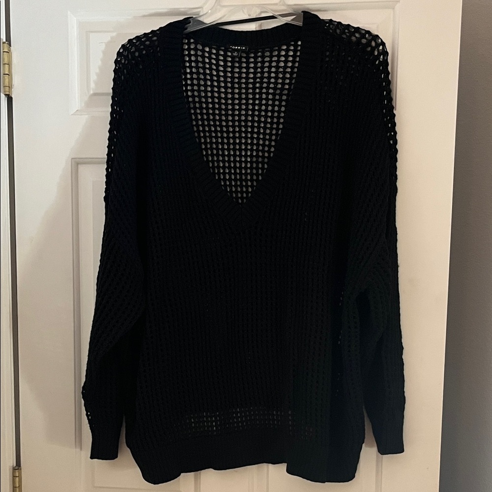 Torrid Black Open-Knit V Neck Sweater Size 3